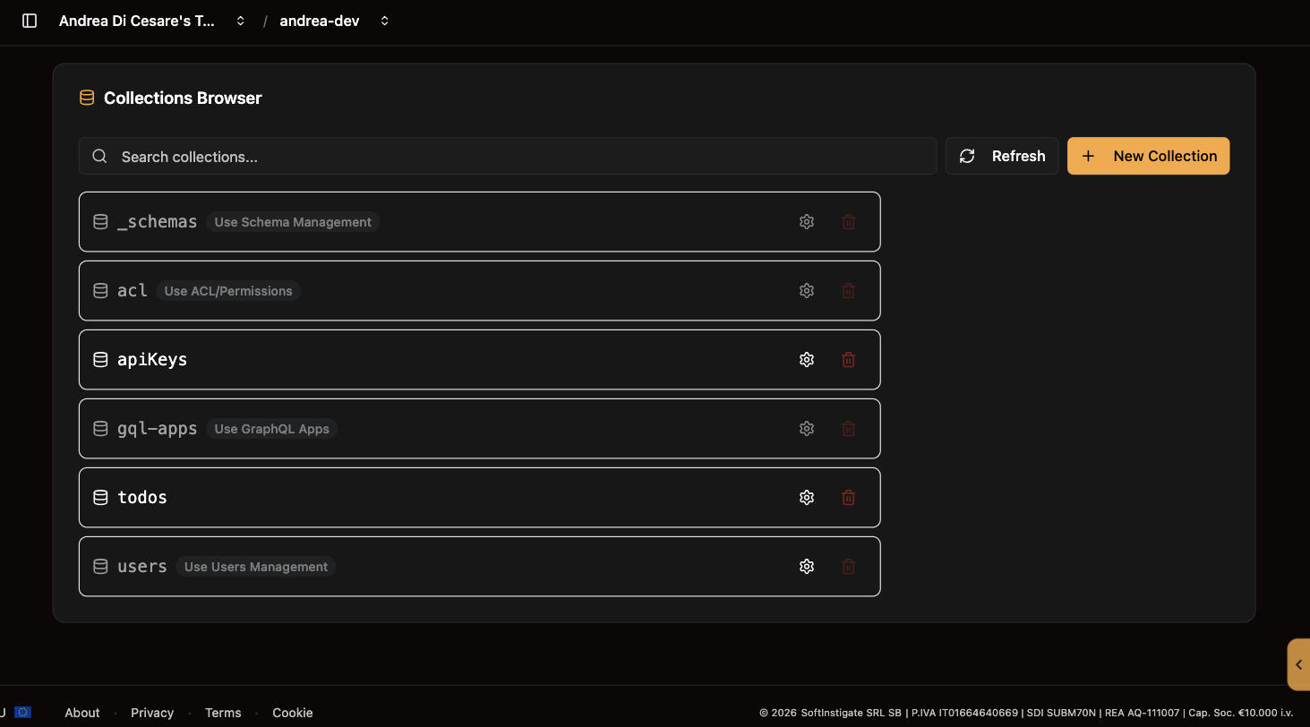 The Collections browser: the collections of the service