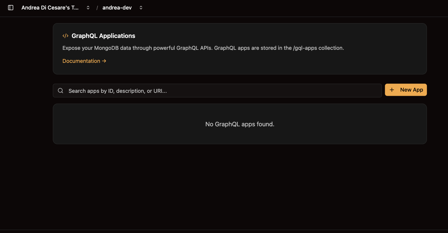 The GraphQL page: the apps of the service