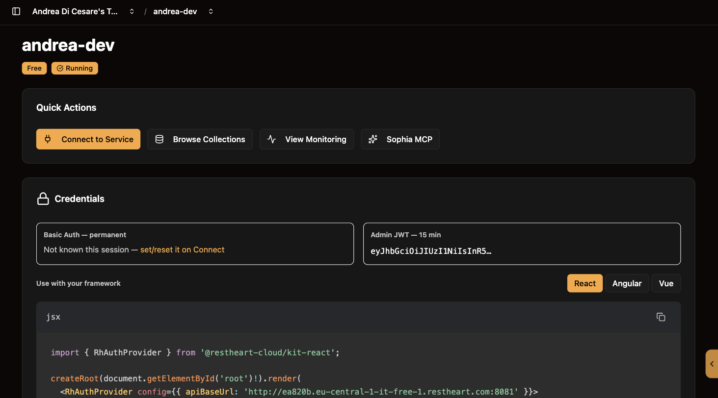 The service overview: quick actions
