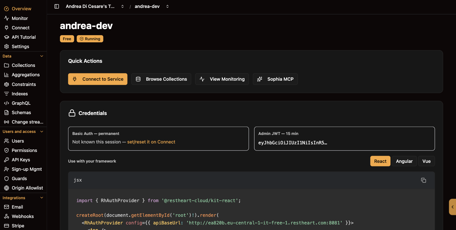 A service in the console