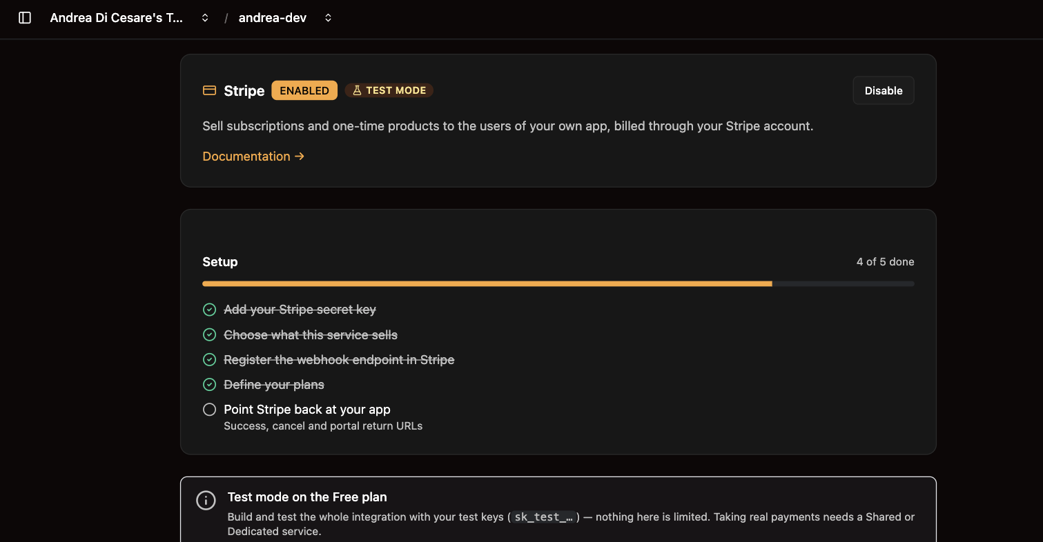 The Stripe page: the plugin in test mode
