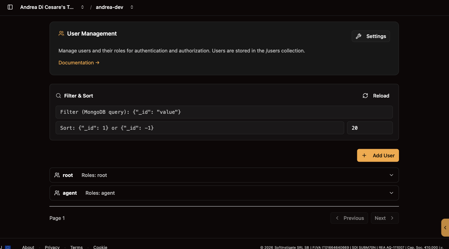 The Users page: filter and sort
