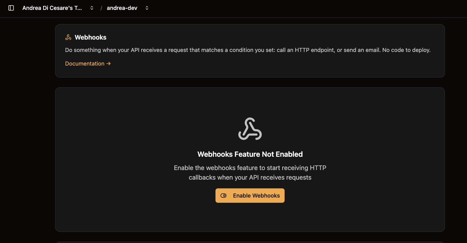 The Webhooks page
